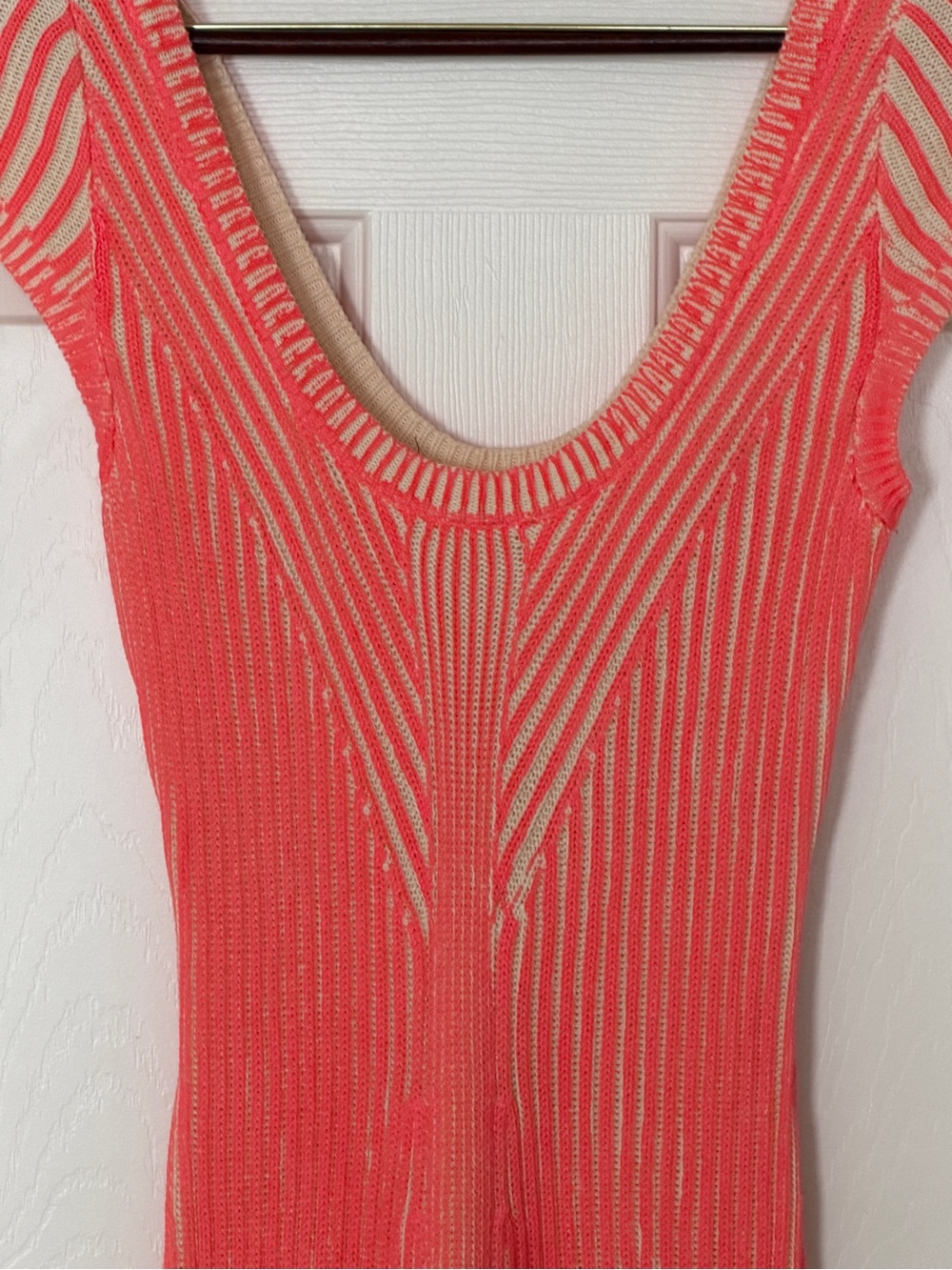 Free People Coral Cream Knit Mini Dress Scoop Neck Fit Flare Boho Small - Picture 3 of 11